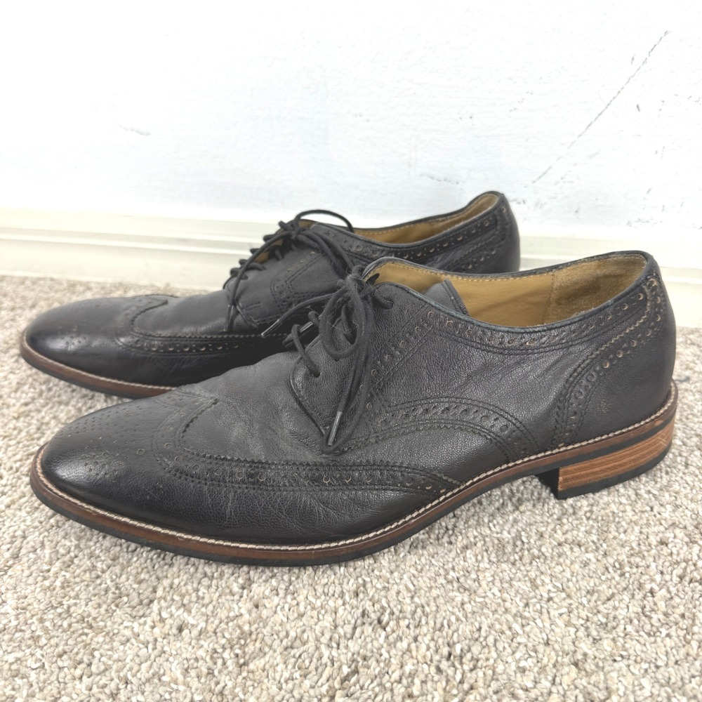 Cole Haan Mens Grand.OS Black Leather Wingtip Oxford Shoes Lace Size 10 M Brogue